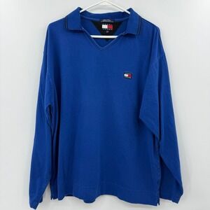 Vtg Y2K Tommy Hilfiger Long Sleeve Shirt Men's‎ Blue V Neck XL skater grunge